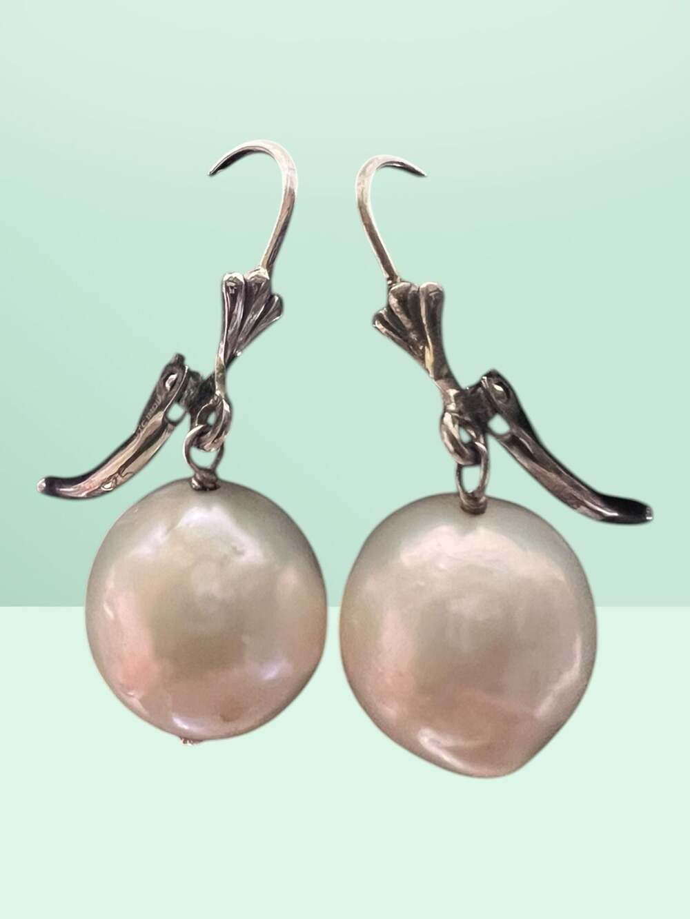 Large White Baroque Pearl Leverback Drop Earrings in .925 Sterling Silver